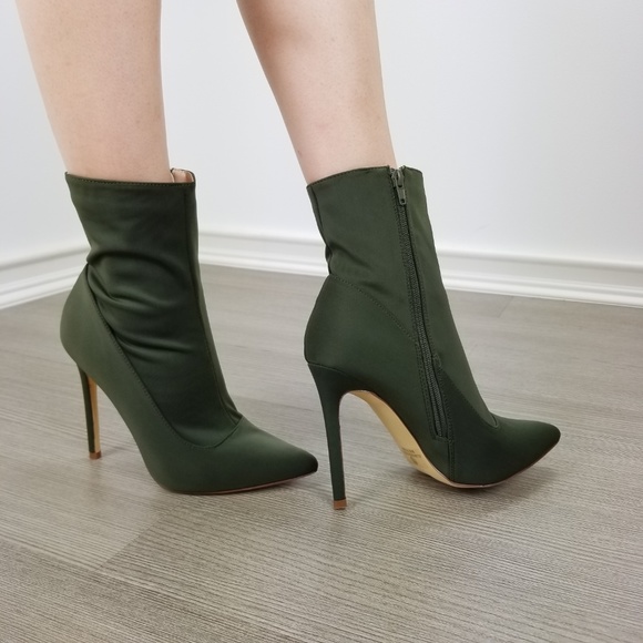 Olive pointy toe Sexy stiletto ankle sock boots - Picture 7 of 8